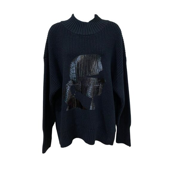 Karl Lagerfeld Paris Womens Black Mock-Neck Sweater W/ Metallic Karl Icon Graphi - Picture 3 of 10